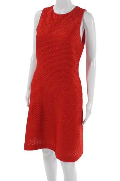 Reiss Women Sheath Dress Red Geometric Knee Length Sleeveless Round Neck Size 6