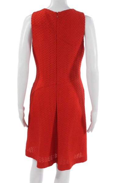 Reiss Women Sheath Dress Red Geometric Knee Length Sleeveless Round Neck Size 6