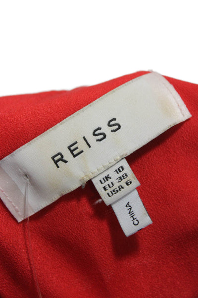 Reiss Women Sheath Dress Red Geometric Knee Length Sleeveless Round Neck Size 6