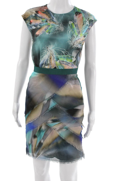 Matthew Williamson Women Shift Dress Multicolor Silk Short Sleeve Size 8