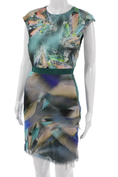 Matthew Williamson Women Shift Dress Multicolor Silk Short Sleeve Size 8