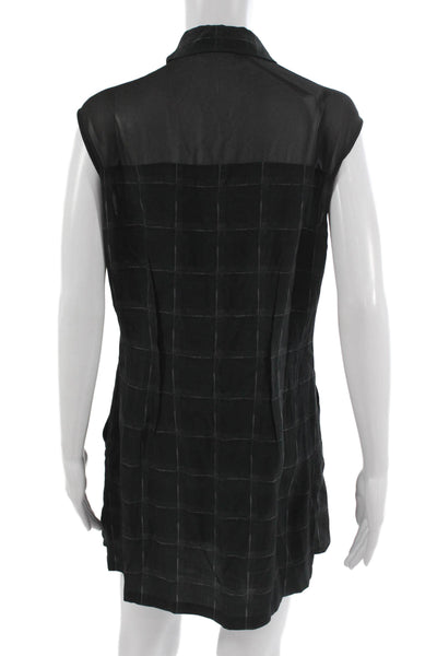 Allsaints Women Silk Grid Print High Neck Sleeveless Short Dress Black Size 6