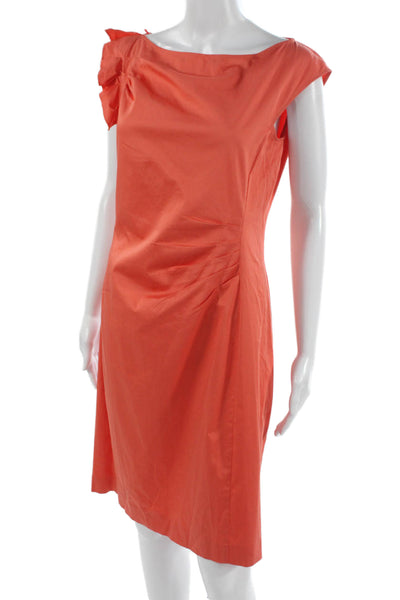 Boss Hugo Boss Women A-Line Dress Orange Cotton Sleeveless Knee Length Size 6