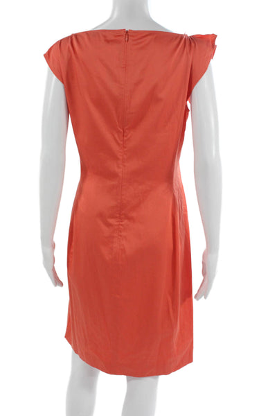 Boss Hugo Boss Women A-Line Dress Orange Cotton Sleeveless Knee Length Size 6
