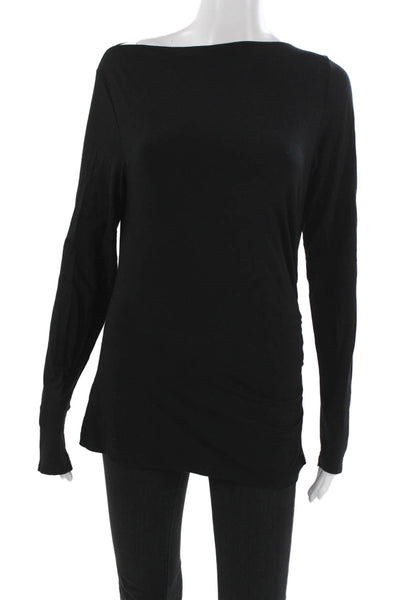 Vince Women Tunic Boat Neck Long Sleeve Black Rayon Blend Size M
