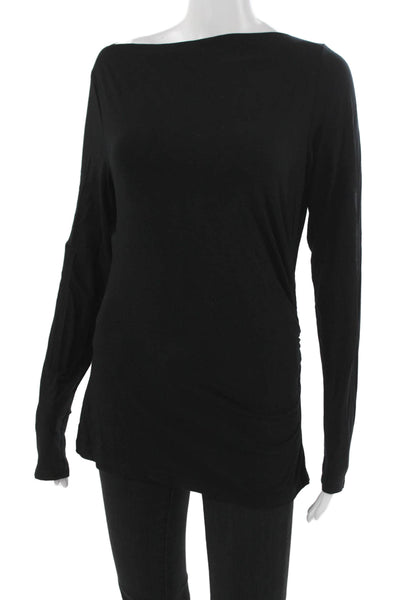 Vince Women Tunic Boat Neck Long Sleeve Black Rayon Blend Size M