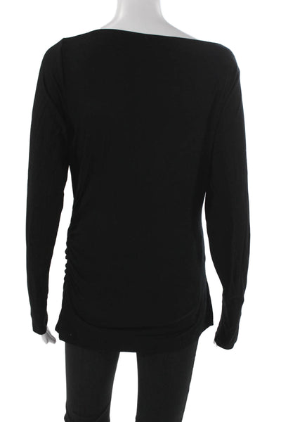 Vince Women Tunic Boat Neck Long Sleeve Black Rayon Blend Size M