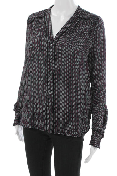 Vince Women Basic Silk V Neck Geometric Long Sleeve Blouse Size 2XS