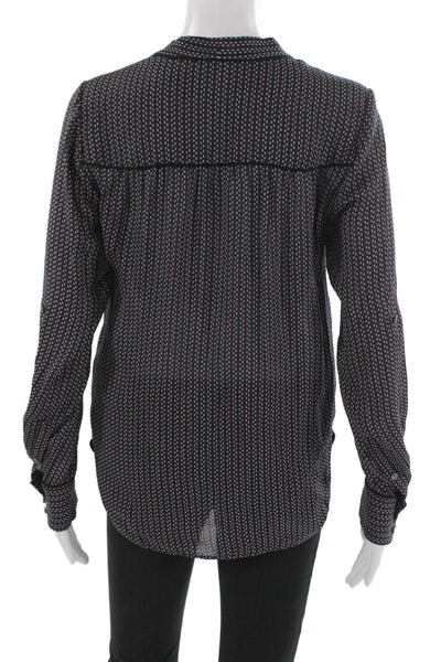 Vince Women Basic Silk V Neck Geometric Long Sleeve Blouse Size 2XS