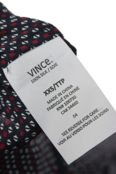 Vince Women Basic Silk V Neck Geometric Long Sleeve Blouse Size 2XS