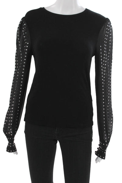 Generation Love Womens Black Studded Long Sleeve Round Neck Blouse Size XS