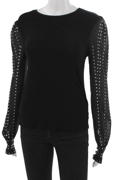 Generation Love Womens Black Studded Long Sleeve Round Neck Blouse Size XS