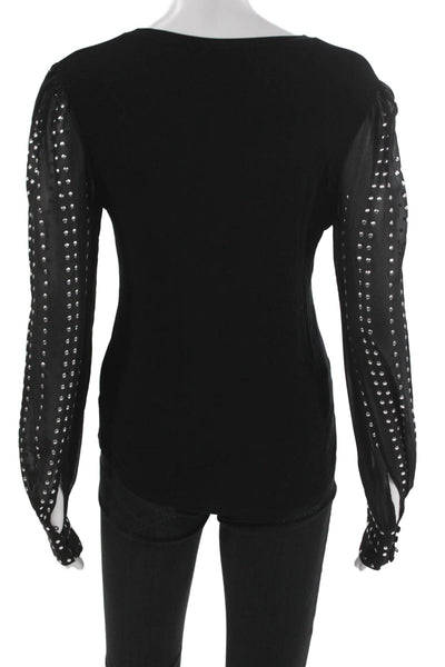 Generation Love Womens Black Studded Long Sleeve Round Neck Blouse Size XS