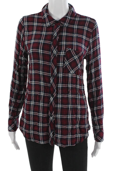 Rails Unisex Button Up Plaid Collared Rayon Long Sleeve Top Size S