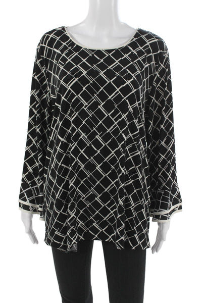Karl Lagerfeld Women Black Geometric Tunic Blouse Long Sleeve Polyester Size XL