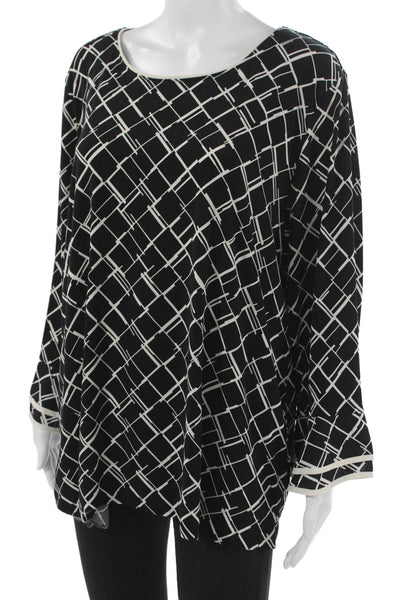 Karl Lagerfeld Women Black Geometric Tunic Blouse Long Sleeve Polyester Size XL