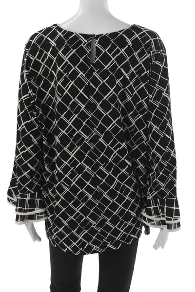 Karl Lagerfeld Women Black Geometric Tunic Blouse Long Sleeve Polyester Size XL