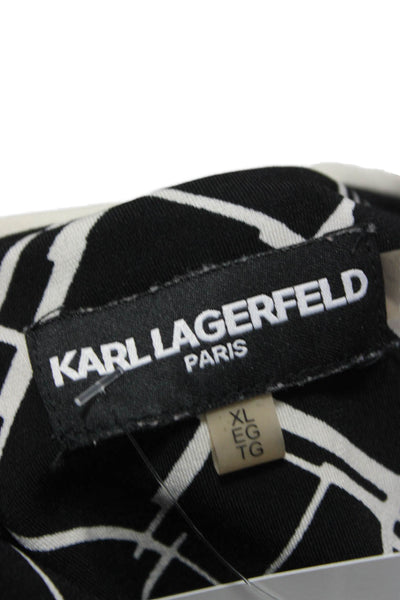 Karl Lagerfeld Women Black Geometric Tunic Blouse Long Sleeve Polyester Size XL