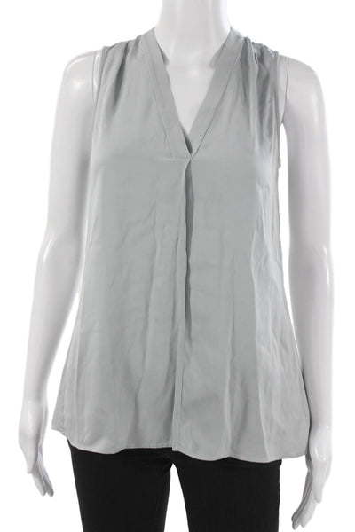 Theory Women Basic Silk Blend V-Neck Sleeveless Blouse Gray Size S