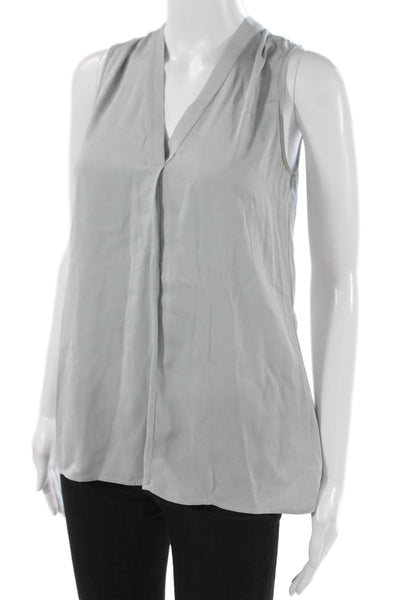 Theory Women Basic Silk Blend V-Neck Sleeveless Blouse Gray Size S