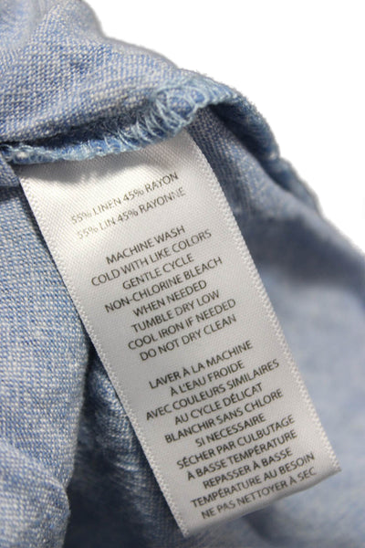 BeachLunchLounge Women Blue Linen Basic Blouse 3/4 Sleeve Petites Size S