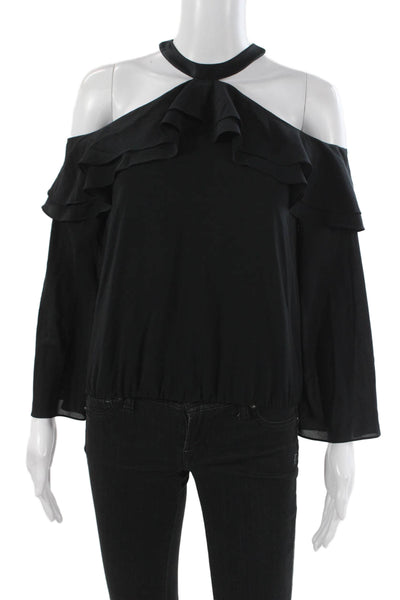 Alice + Olivia Womens Silk Halter Long Sleeve Blouse Black Size XS