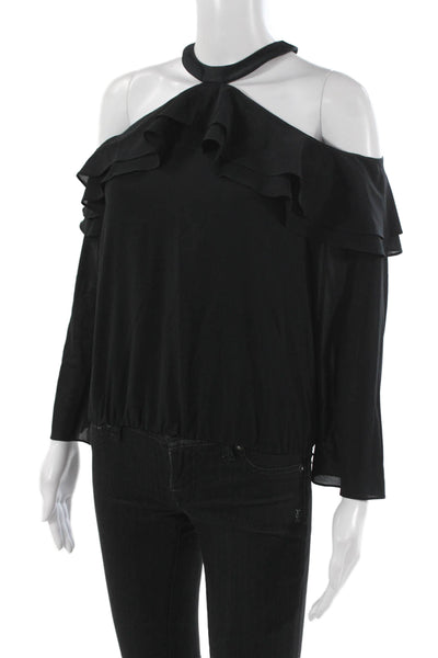Alice + Olivia Womens Silk Halter Long Sleeve Blouse Black Size XS