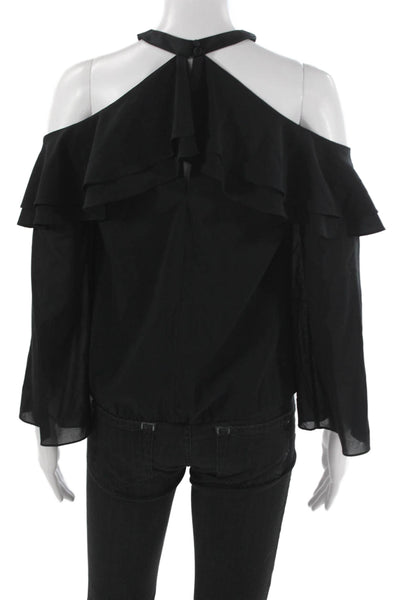 Alice + Olivia Womens Silk Halter Long Sleeve Blouse Black Size XS