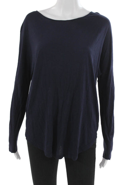 Vince Women Basic Boat Neck Long Sleeve Viscose T-Shirt Blue Size XS