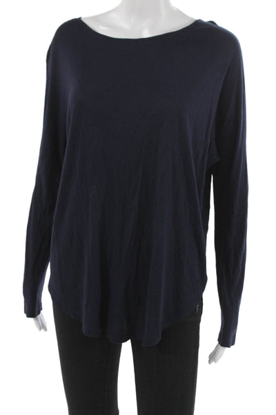 Vince Women Basic Boat Neck Long Sleeve Viscose T-Shirt Blue Size XS
