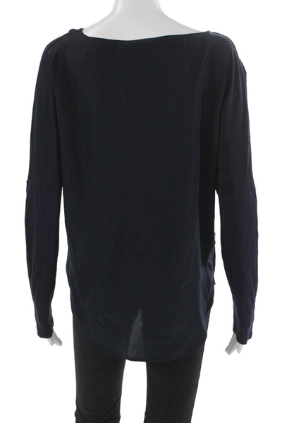 Vince Women Basic Boat Neck Long Sleeve Viscose T-Shirt Blue Size XS