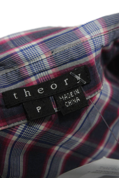 Theory Unisex Button Up Plaid Collared Long Sleeve Cotton Top Size S