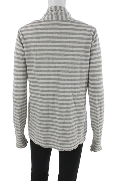 Theory Women Gray Striped Collared Cotton Open Front Longsleeve Cardigan Size S
