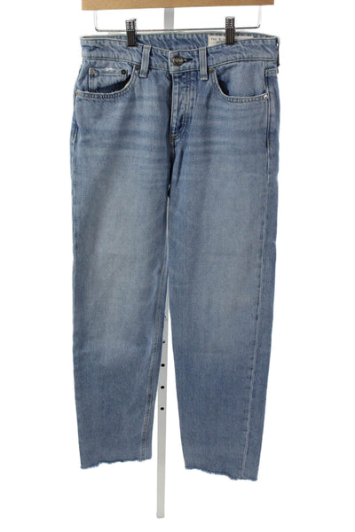 Rag & Bone Unisex Adults Straight Jeans Blue High Rise Button Cotton Size 25