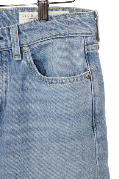 Rag & Bone Unisex Adults Straight Jeans Blue High Rise Button Cotton Size 25