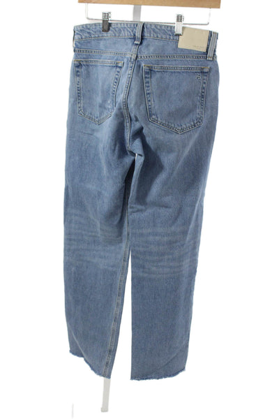 Rag & Bone Unisex Adults Straight Jeans Blue High Rise Button Cotton Size 25