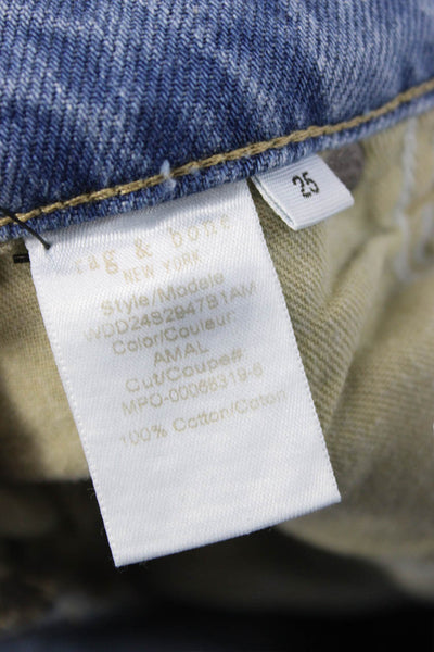Rag & Bone Unisex Adults Straight Jeans Blue High Rise Button Cotton Size 25