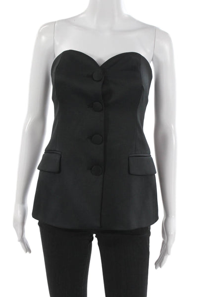 Zara Women Basic Black Sweetheart Button-Up Sleeveless Polyester Top Size M