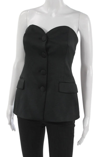 Zara Women Basic Black Sweetheart Button-Up Sleeveless Polyester Top Size M
