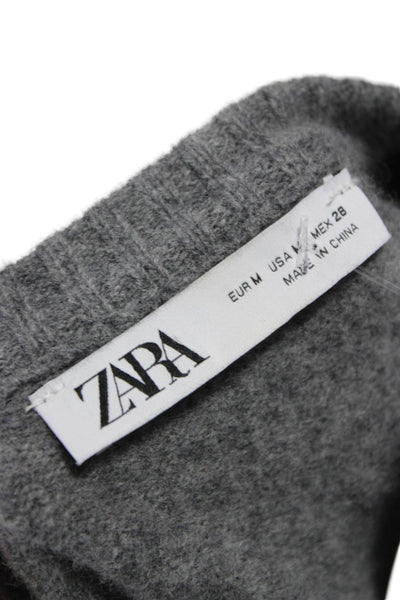 Zara Women Gray Wool Cardigan Long Sleeve Round Neck Size S