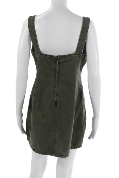 Zara Womens Green Cotton Square Neck Overall Dress Sleeveless Short Size L