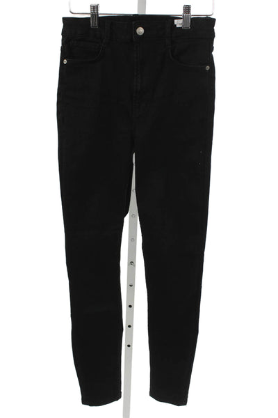 Zara Women Skinny High Waist Jeans Black Cotton Button Size 6