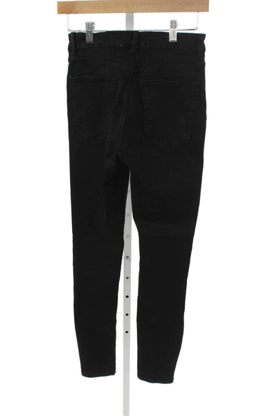 Zara Women Skinny High Waist Jeans Black Cotton Button Size 6
