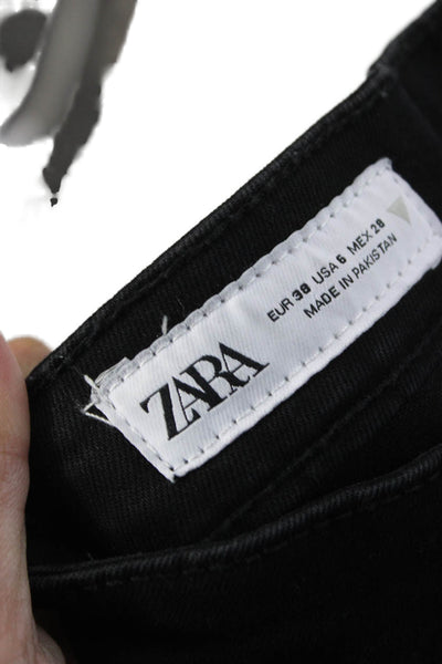 Zara Women Skinny High Waist Jeans Black Cotton Button Size 6