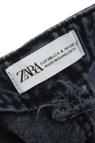 Zara Women Wide Leg Black Mid Rise Button Jeans Size 4