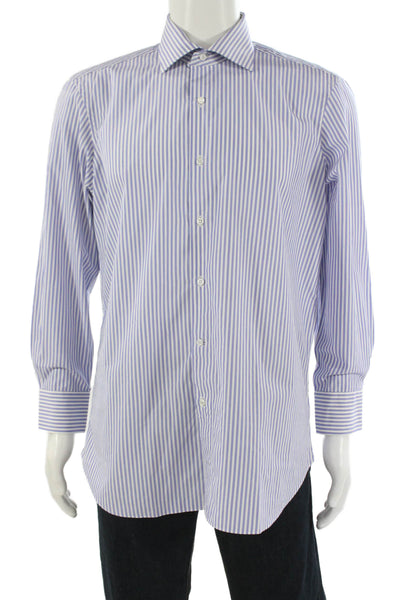 Fray Mens Cotton Striped Button Up Shirt Blue Size 16/41