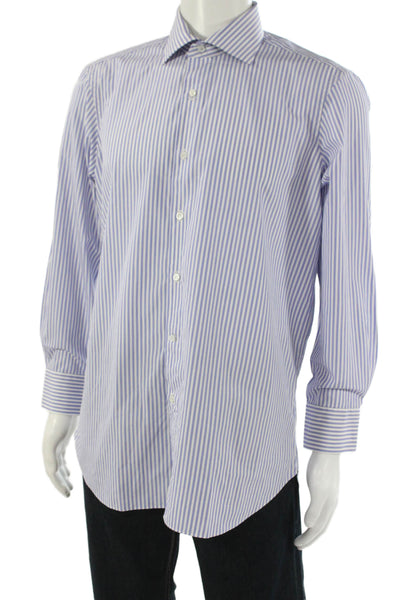 Fray Mens Cotton Striped Button Up Shirt Blue Size 16/41