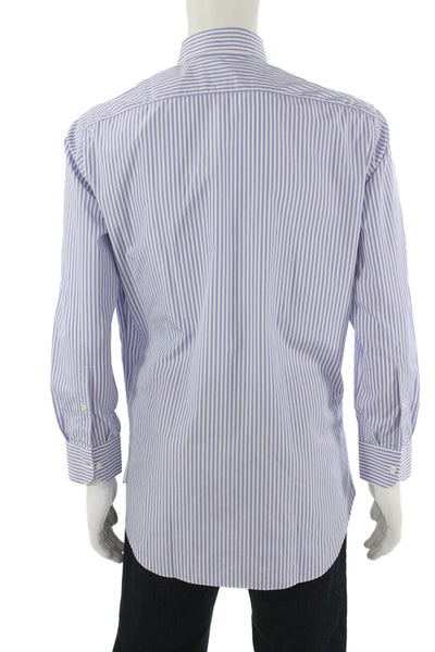 Fray Mens Cotton Striped Button Up Shirt Blue Size 16/41