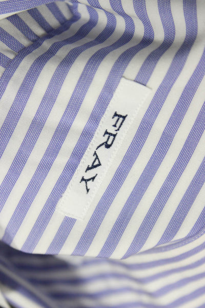 Fray Mens Cotton Striped Button Up Shirt Blue Size 16/41