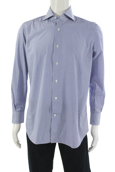 Giusto! Senza Regole Mens Cotton Striped Button Up Shirt Blue Size 41/16